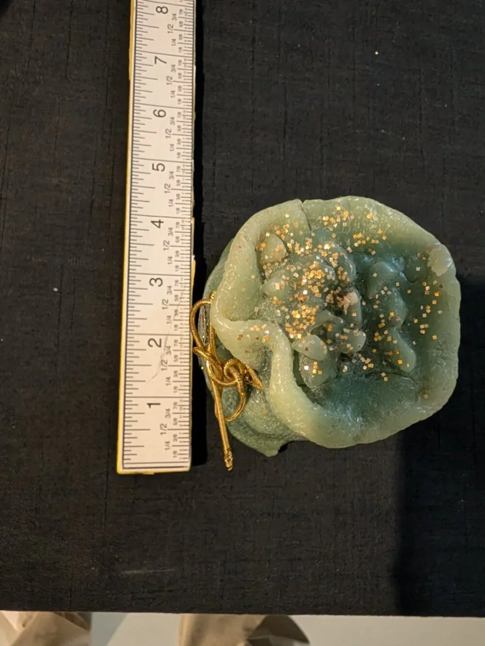 Vintage Green Money Bag Dollar Sign Novelty Candle Glitter Gold Tie Accent